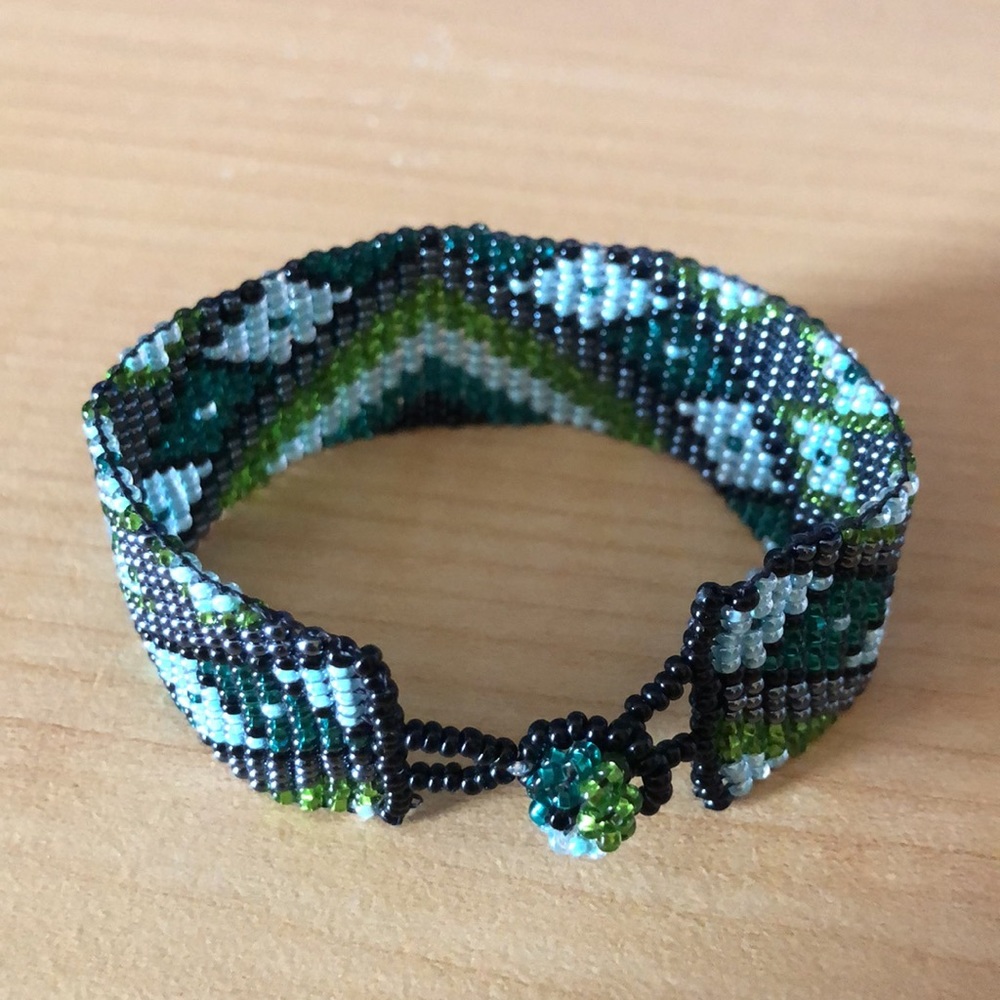 Beaded Bracelet, Woven Seed Beads, Santa Fe, green